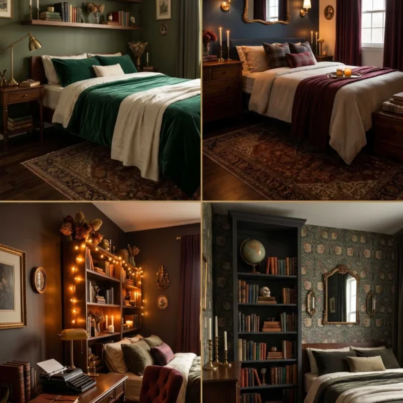 Dark academia bedroom aesthetic for small rooms