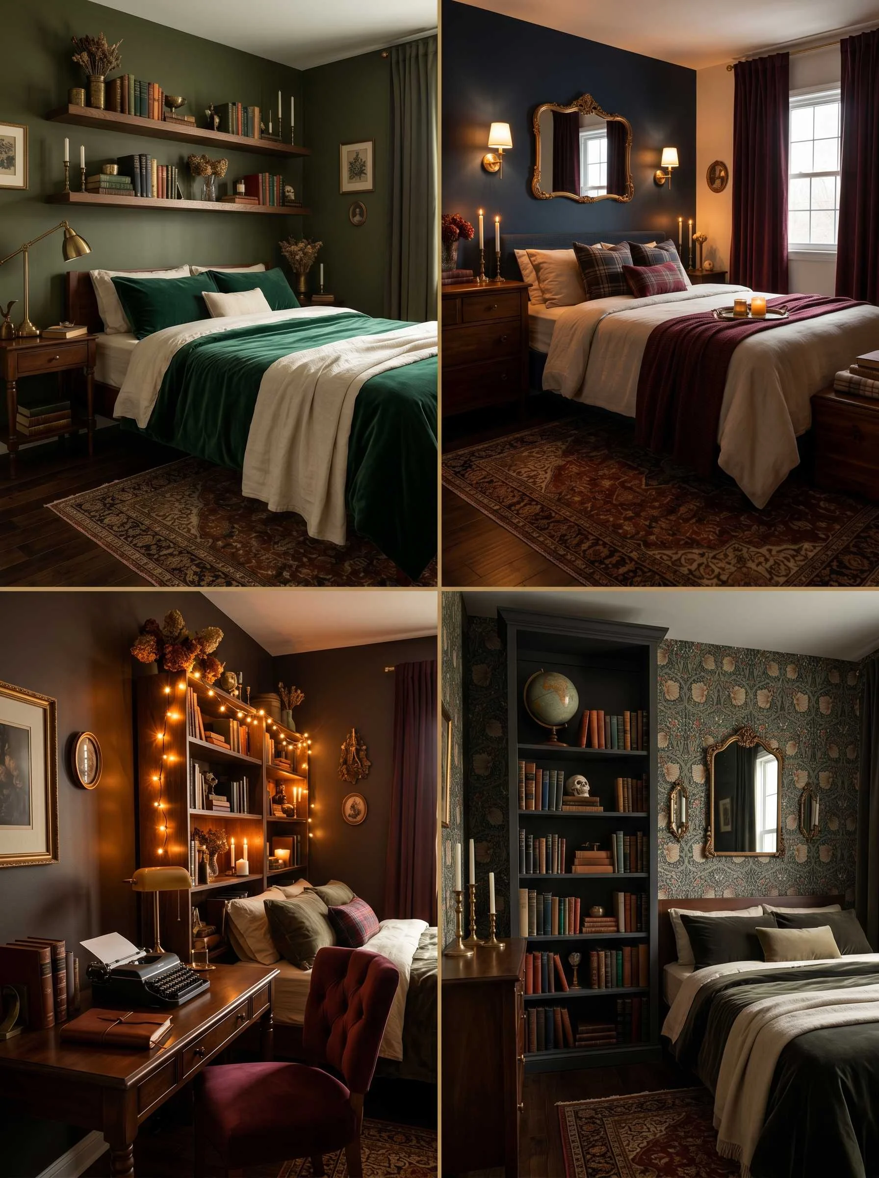 Dark academia bedroom aesthetic for small rooms