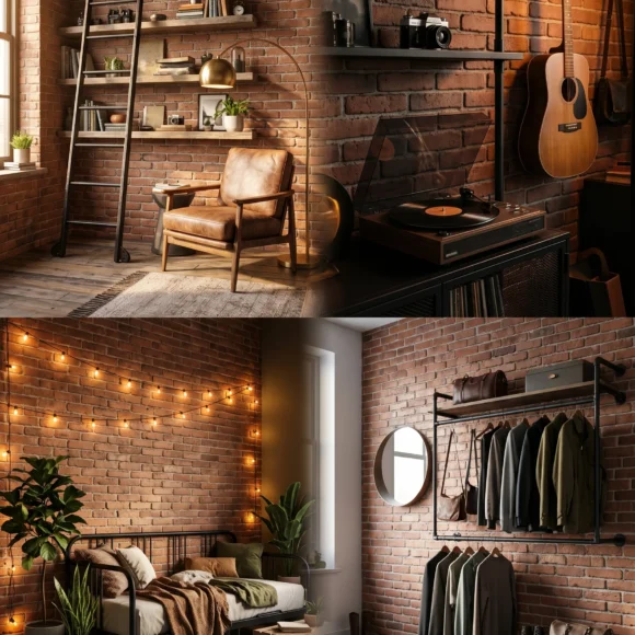 industrial chic teen bedroom designs with brick wall