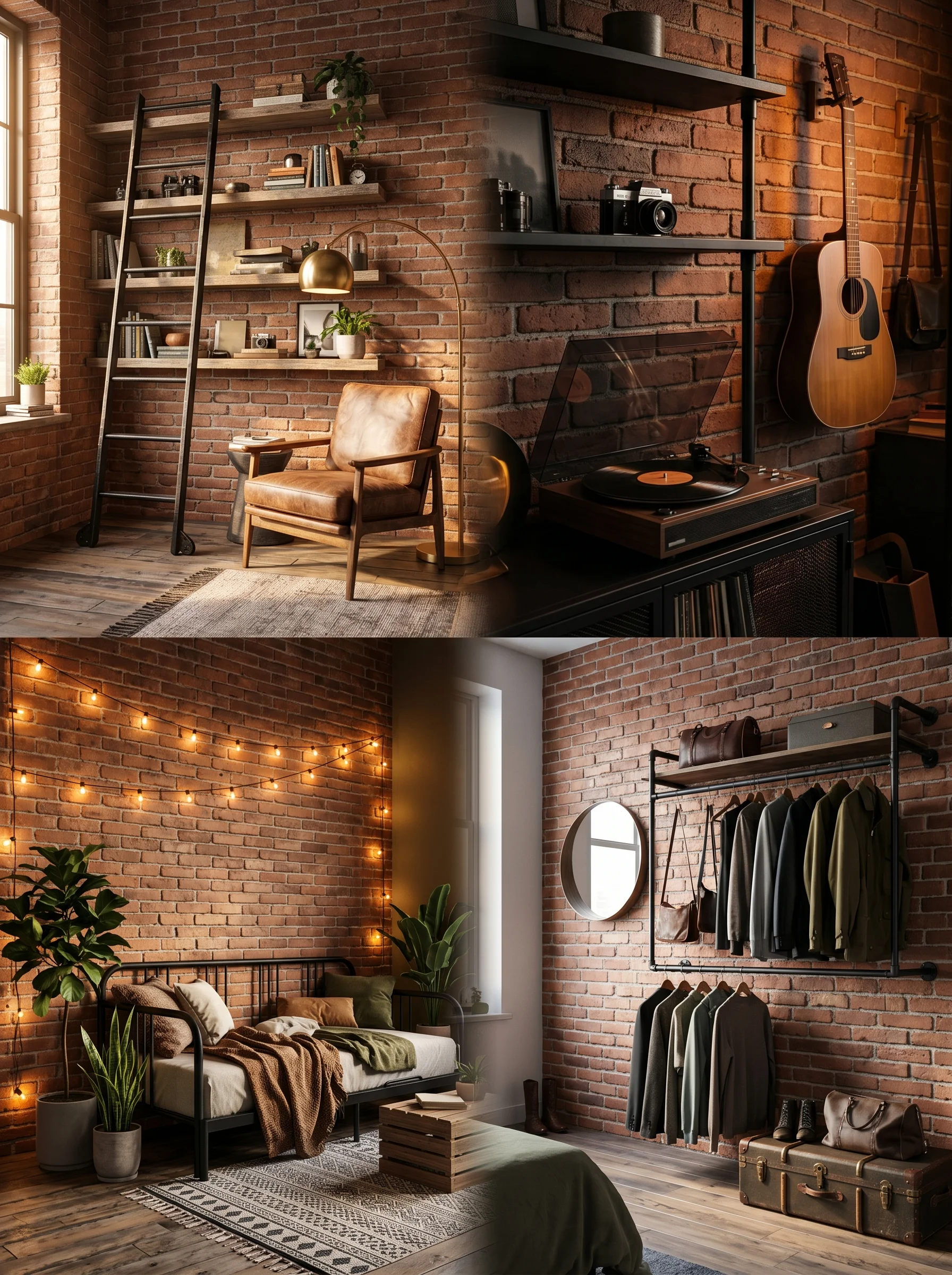 industrial chic teen bedroom designs with brick wall