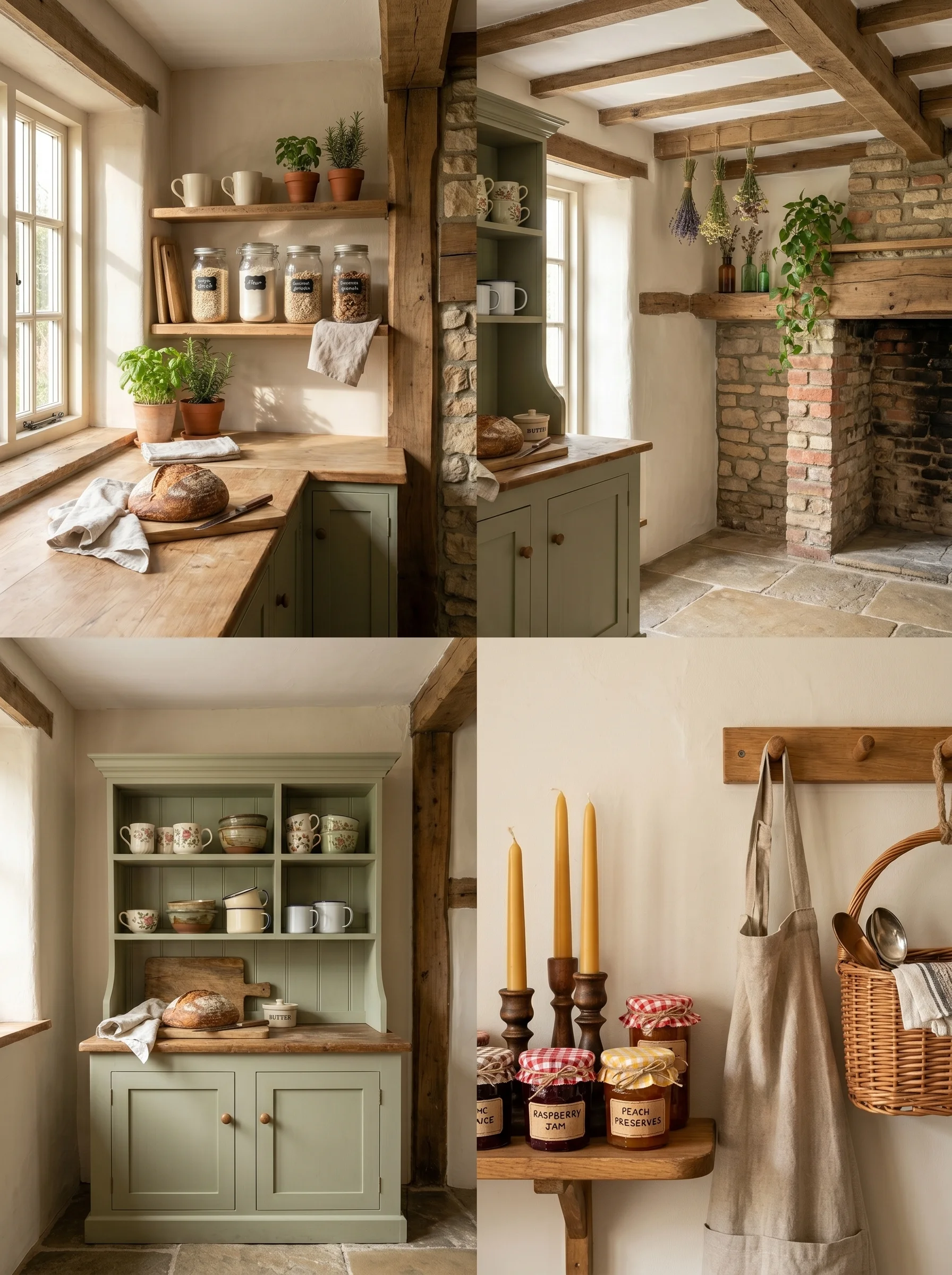 Cottagecore kitchen aesthetic with open shelving
