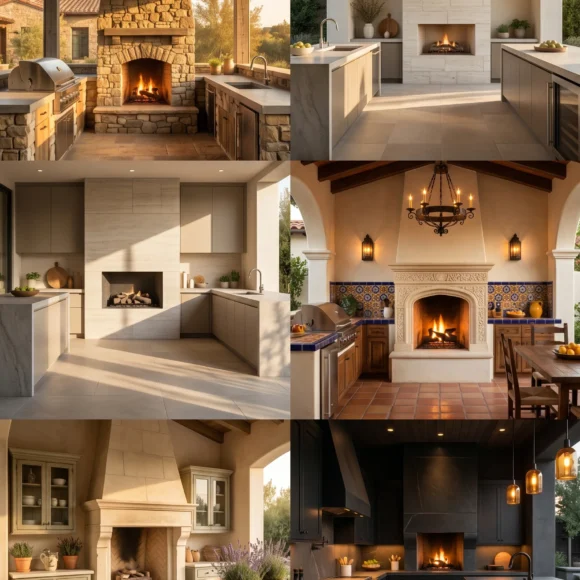 Covered Patio Kitchen with Stone Fireplace: 20 Design Ideas You'll Absolutely Love Covered patio kitchen with stone fireplace