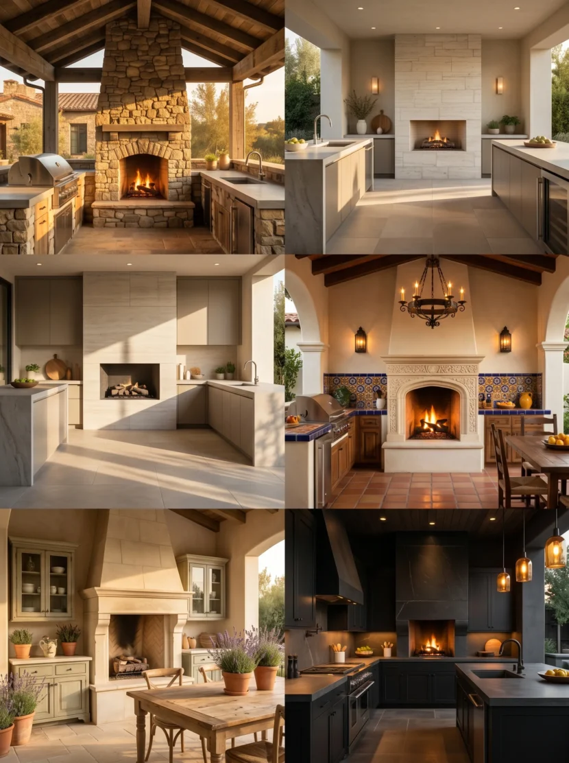 Covered Patio Kitchen with Stone Fireplace: 20 Design Ideas You'll Absolutely Love Covered patio kitchen with stone fireplace