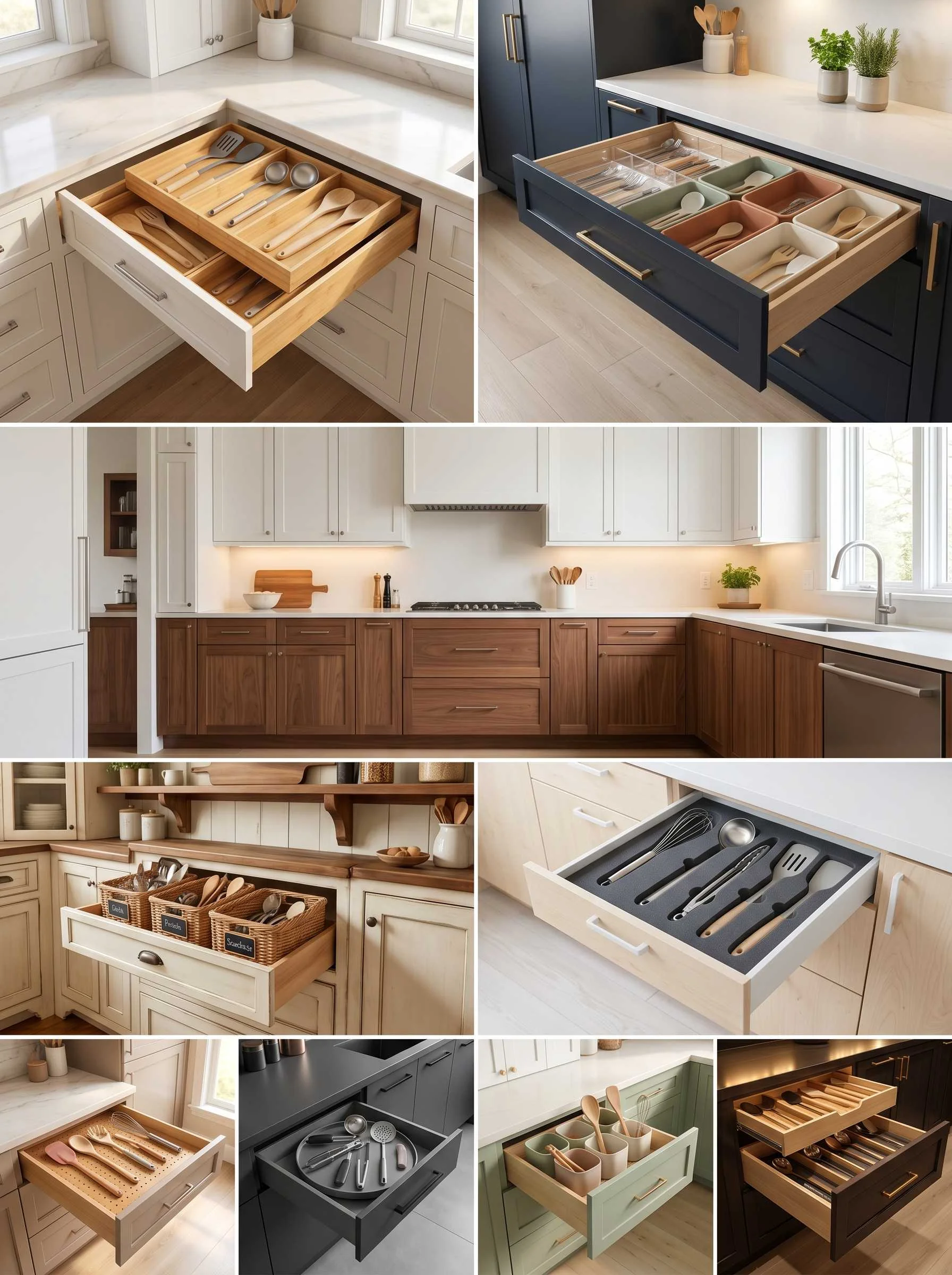 Deep kitchen drawer organization ideas for utensils