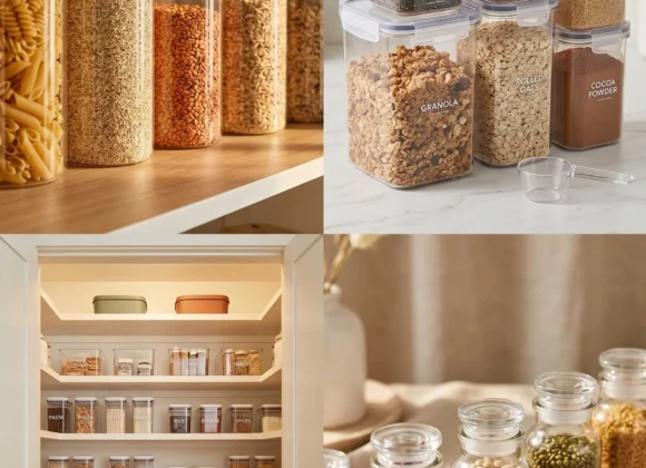 Kitchen pantry organization with clear containers