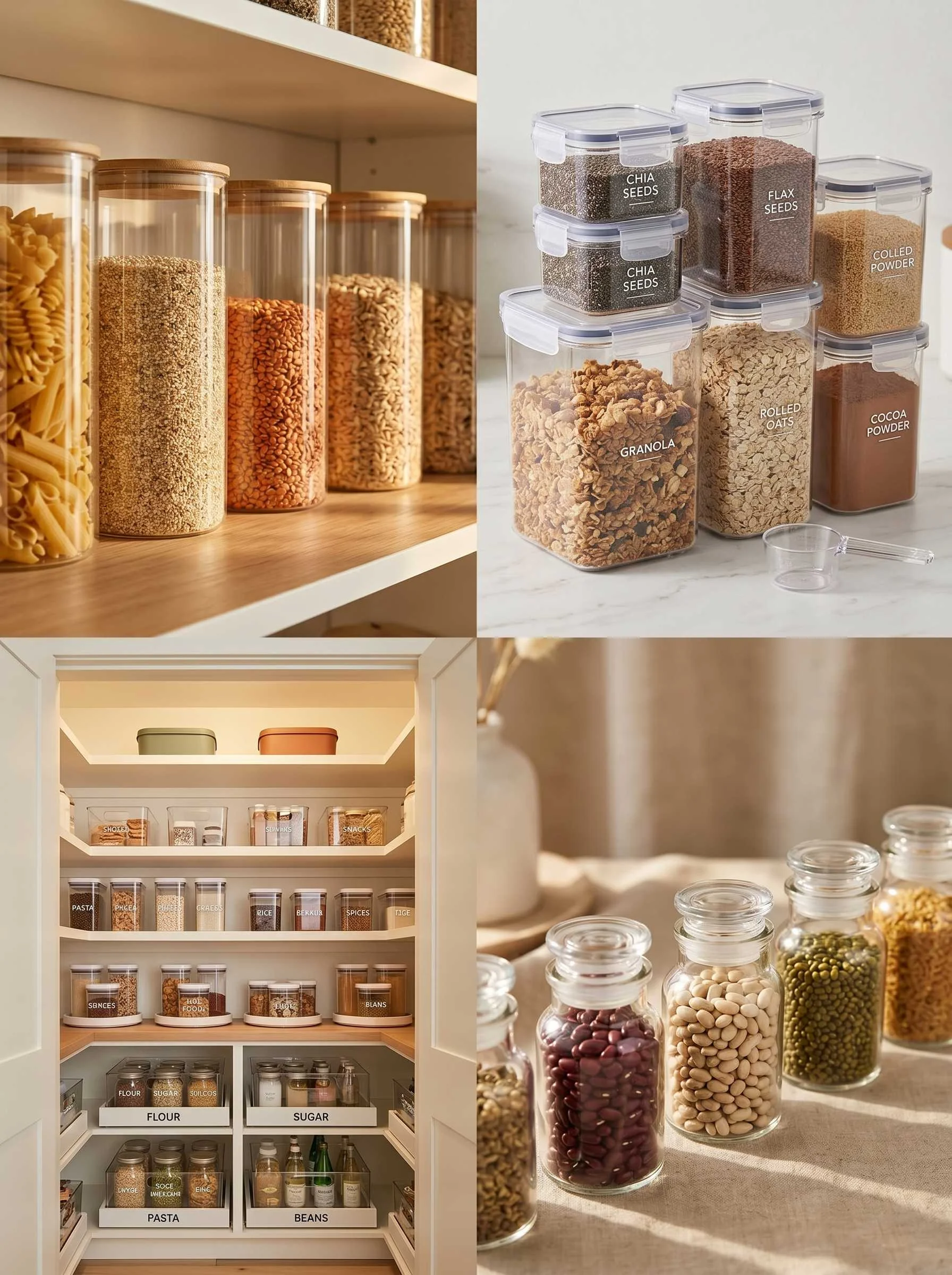 Kitchen pantry organization with clear containers