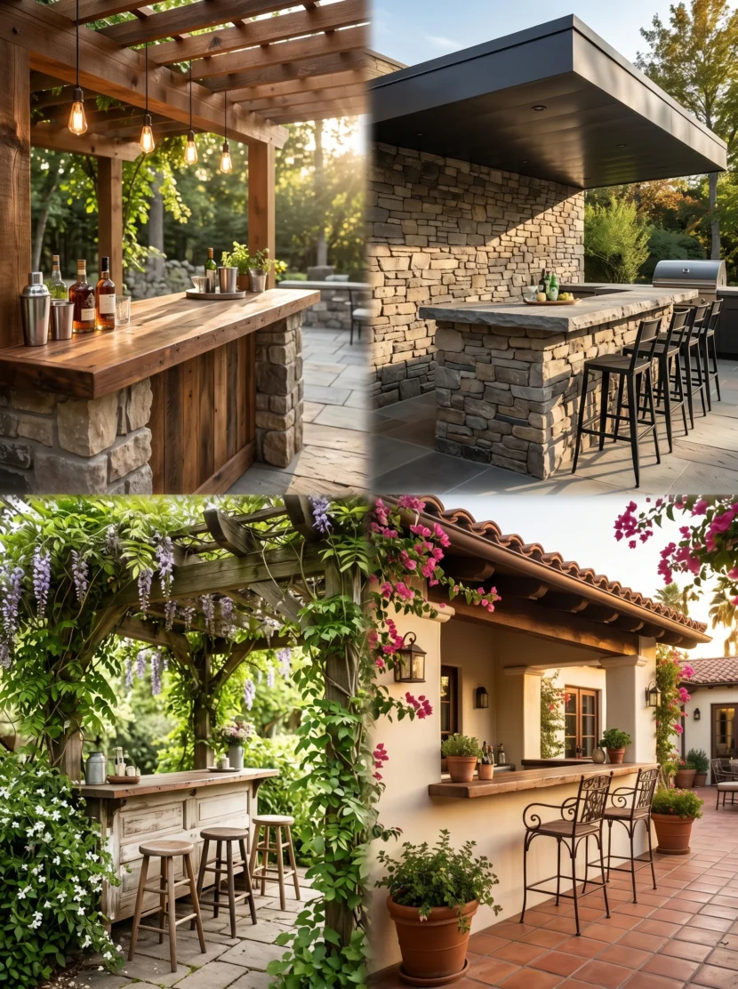 Sun, Sip & Stone: 25 Rustic Covered Outdoor Kitchen Bar Ideas for Real Life Rustic covered outdoor kitchen bar ideas
