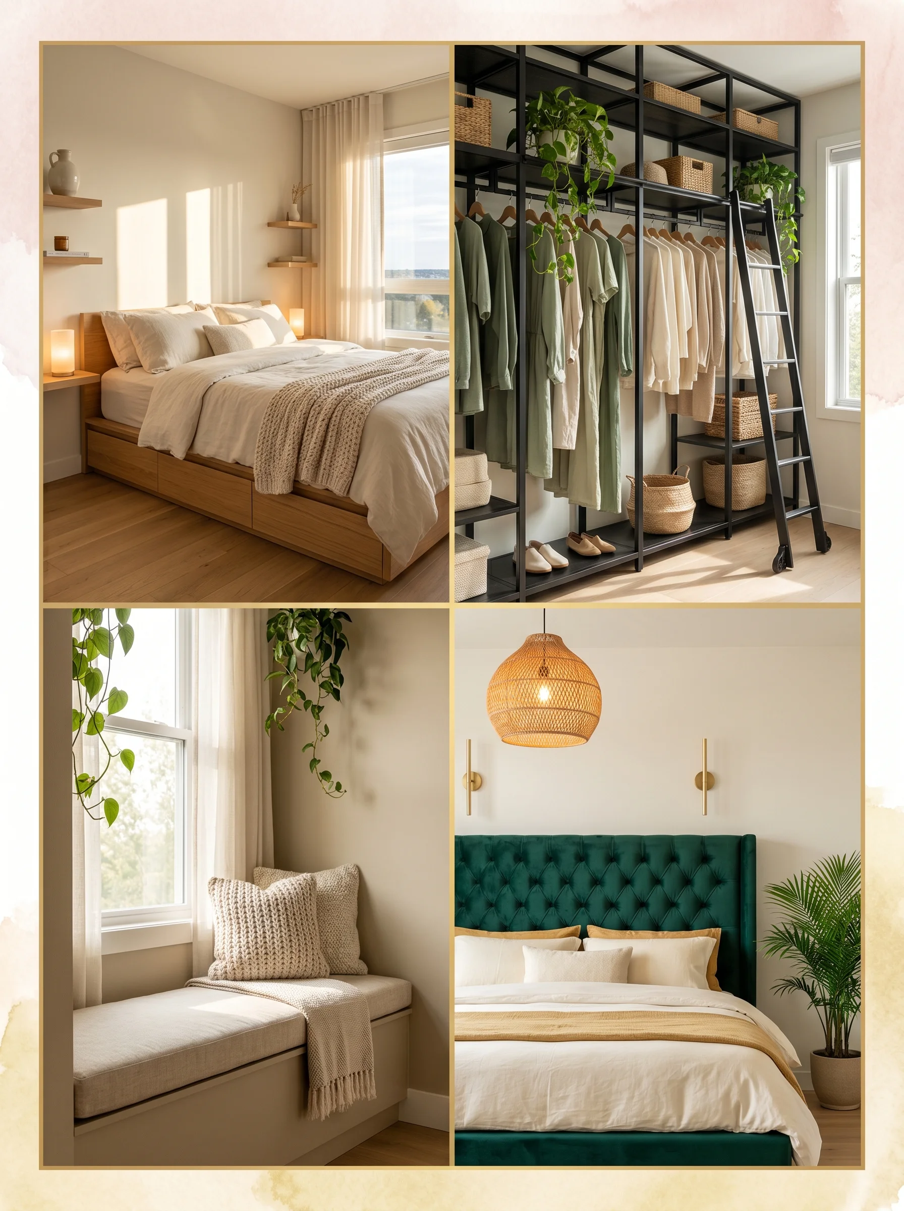 Small master bedroom decor ideas with storage solutions