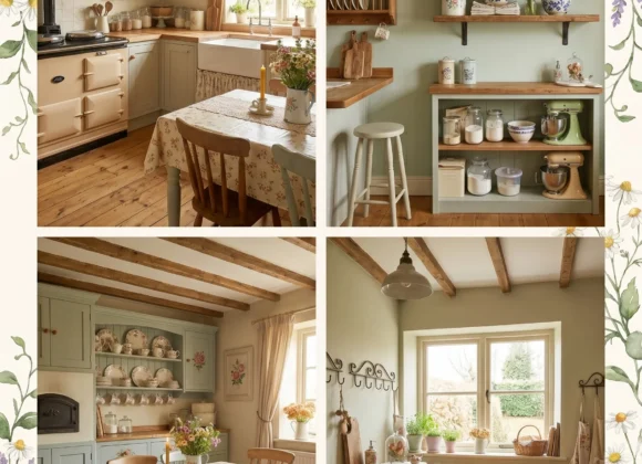 Vintage cottagecore kitchen decor with floral accents