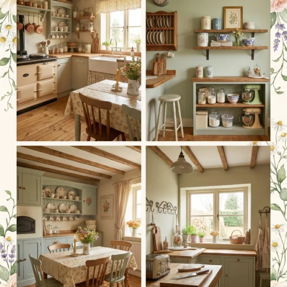 Vintage cottagecore kitchen decor with floral accents
