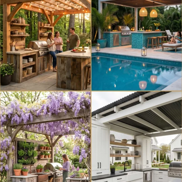 Covered outdoor kitchen ideas with pergola