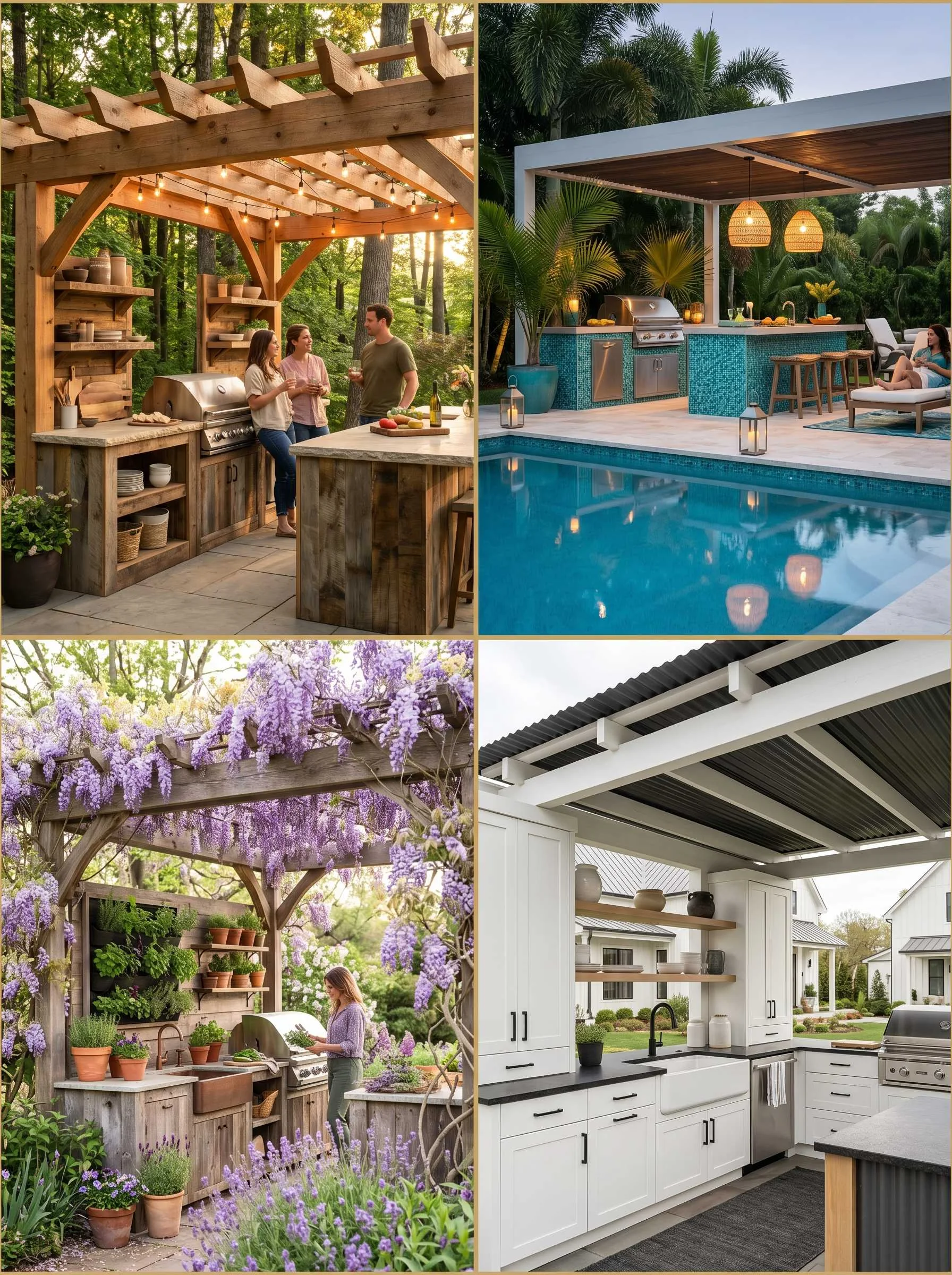 Covered outdoor kitchen ideas with pergola