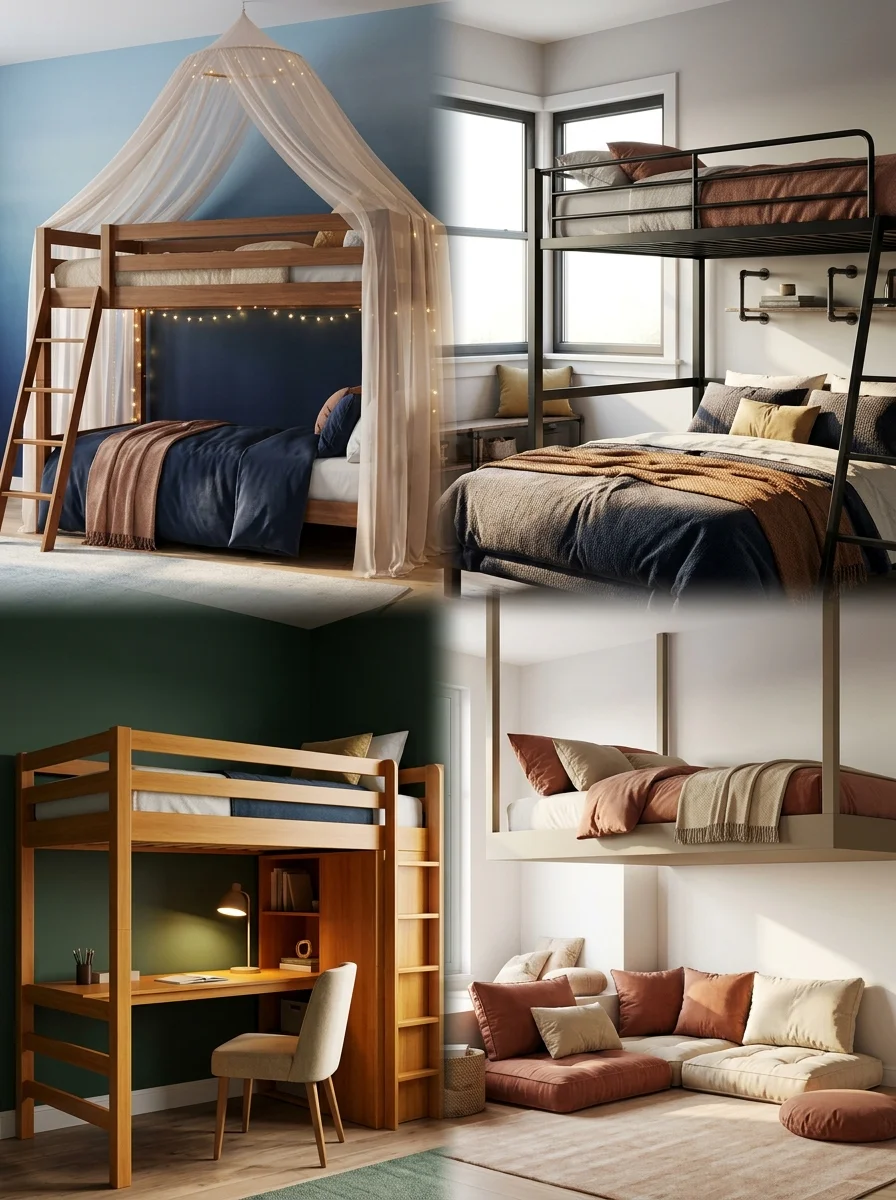 teen room ideas with loft bed and study nook