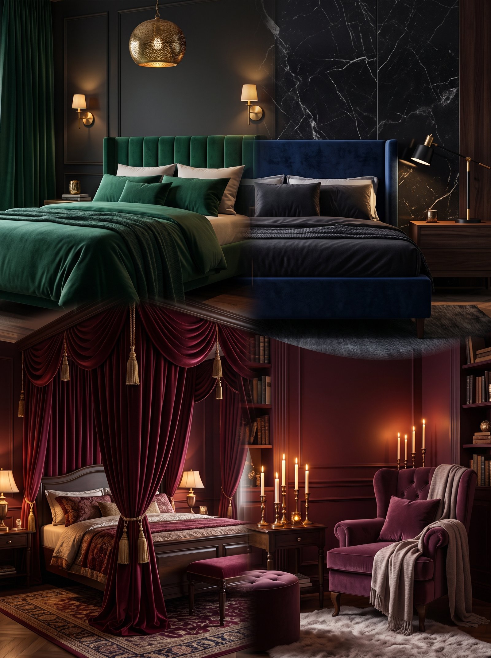 dark romantic bedroom aesthetic deep jewel tones