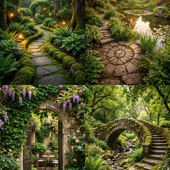 whimsical garden ideas with mossy stones and hidden paths