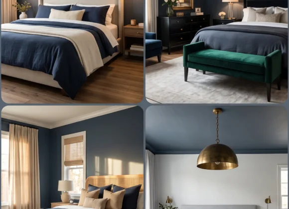 moody cool blue bedroom aesthetic dark slate tones
