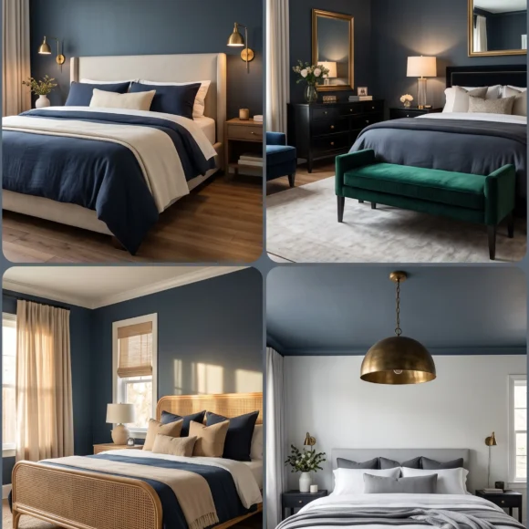 moody cool blue bedroom aesthetic dark slate tones