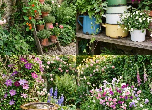 whimsical garden ideas with vintage pots and climbing vines