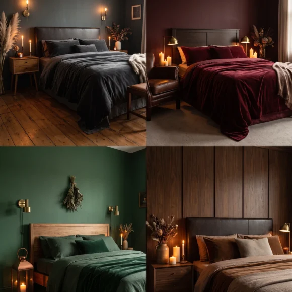 romantic moody bedroom ideas with dark walls and candle aesthetics