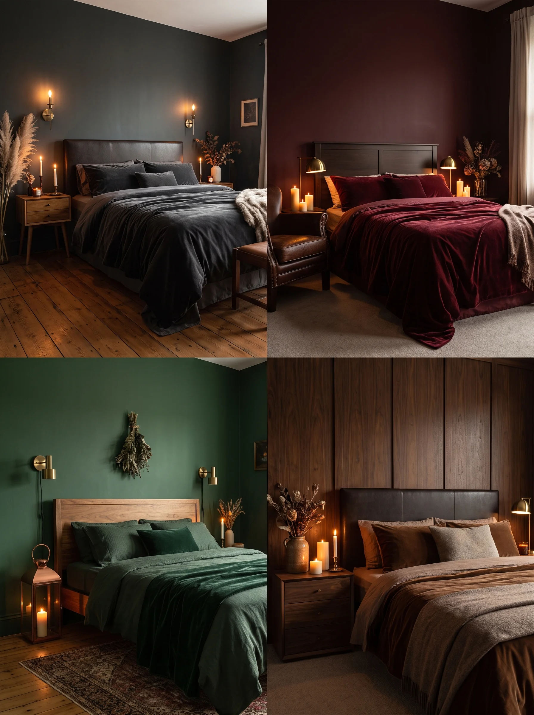 romantic moody bedroom ideas with dark walls and candle aesthetics