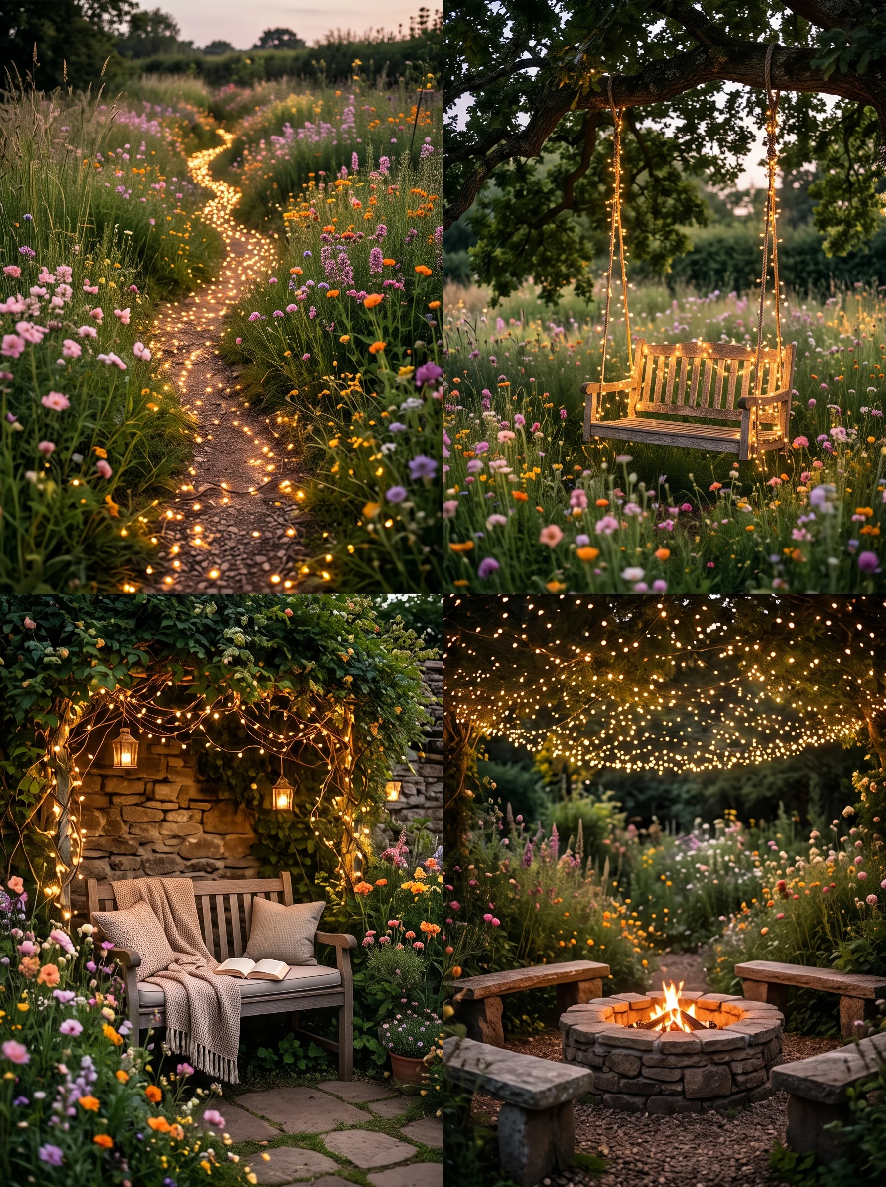 whimsical garden ideas with fairy lights and wildflowers