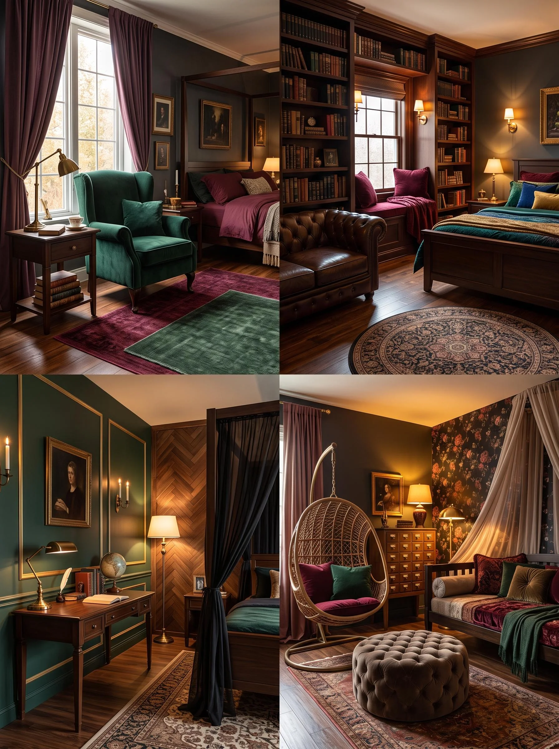 small dark academia bedroom ideas moody reading nook corner