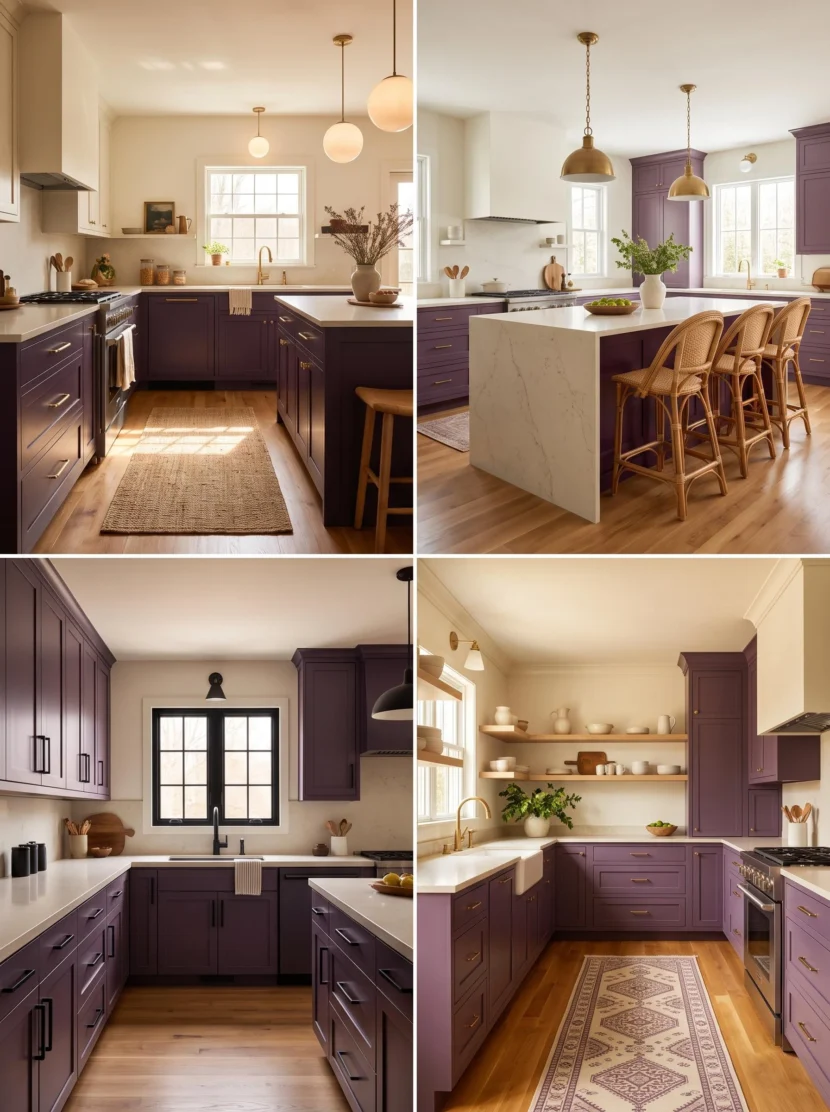 Bold Purple Kitchen Cabinets with Cream Walls for a Stunning High-Contrast Look bold purple kitchen cabinets with cream walls contrast look (1)