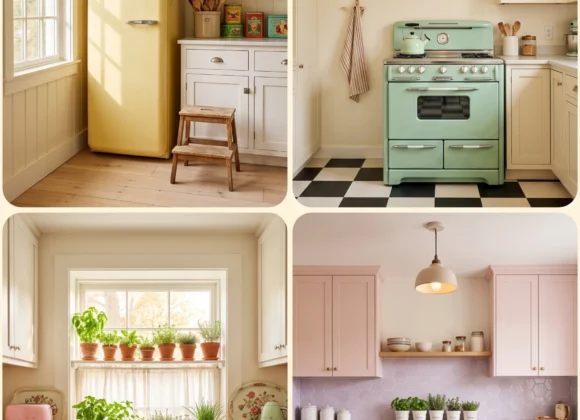 Grandma Core Kitchen Ideas with Pastel Appliances and Herb Pots for a Whimsical Vintage Feel grandma core kitchen ideas with pastel appliances and herb pots