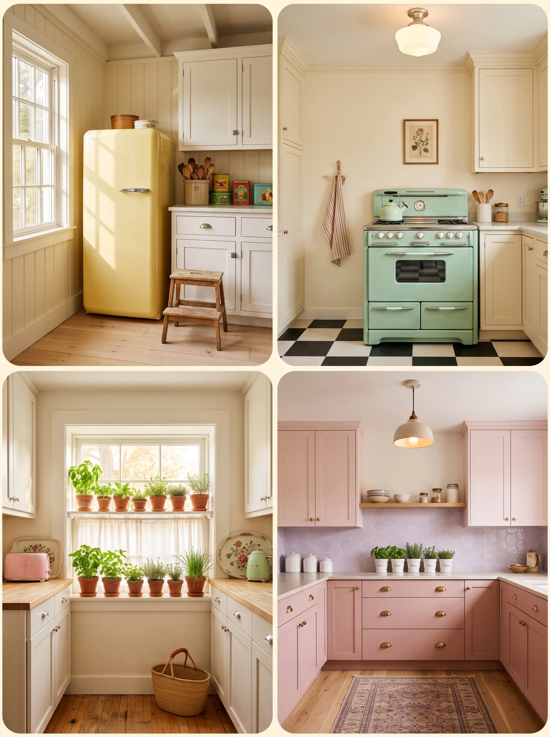 Grandma Core Kitchen Ideas with Pastel Appliances and Herb Pots for a Whimsical Vintage Feel grandma core kitchen ideas with pastel appliances and herb pots
