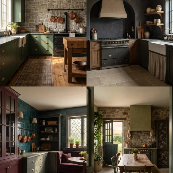 moody cottagecore kitchen ideas stone walls and copper pots