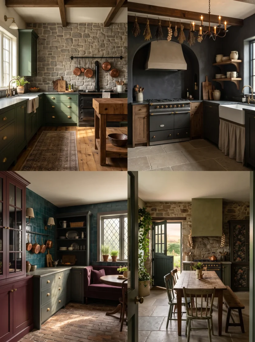 Moody Cottagecore Kitchen Ideas with Stone Walls and Copper Pots for a Cozy Fairytale Escape moody cottagecore kitchen ideas stone walls and copper pots