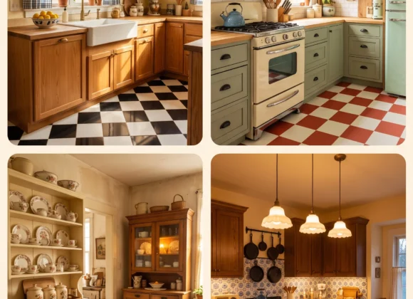 Nostalgic Grandma Core Kitchen with Checkered Floors and Wood Cabinets That Feels Like Home nostalgic grandma core kitchen with checkered floors and wood cabinets